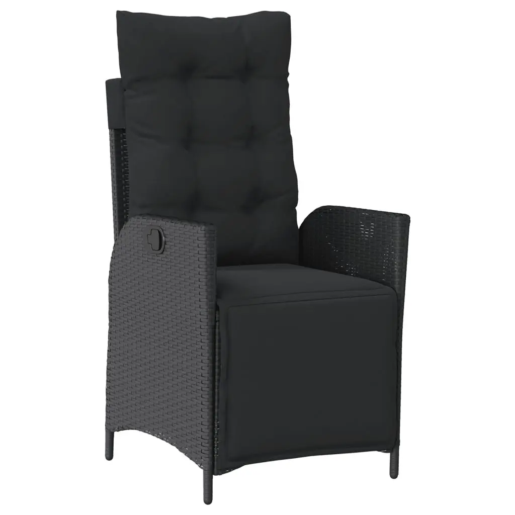 9 Piece Black Poly Rattan Outdoor Dining Set with Cushions and Tempered Glass Table for Patio Garden