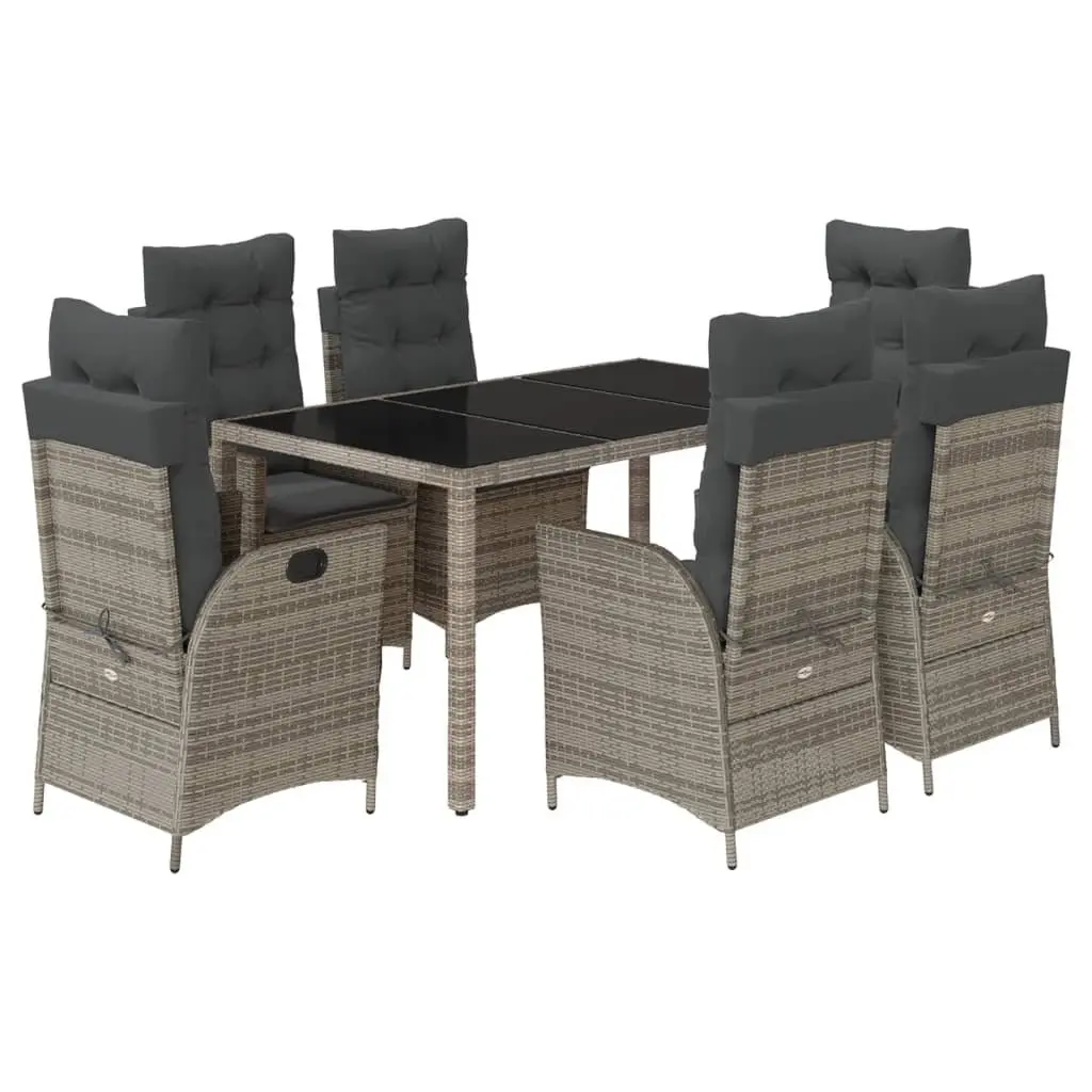 Garden Dining Set 7 Piece Outdoor Furniture with Cushions Grey Poly Rattan