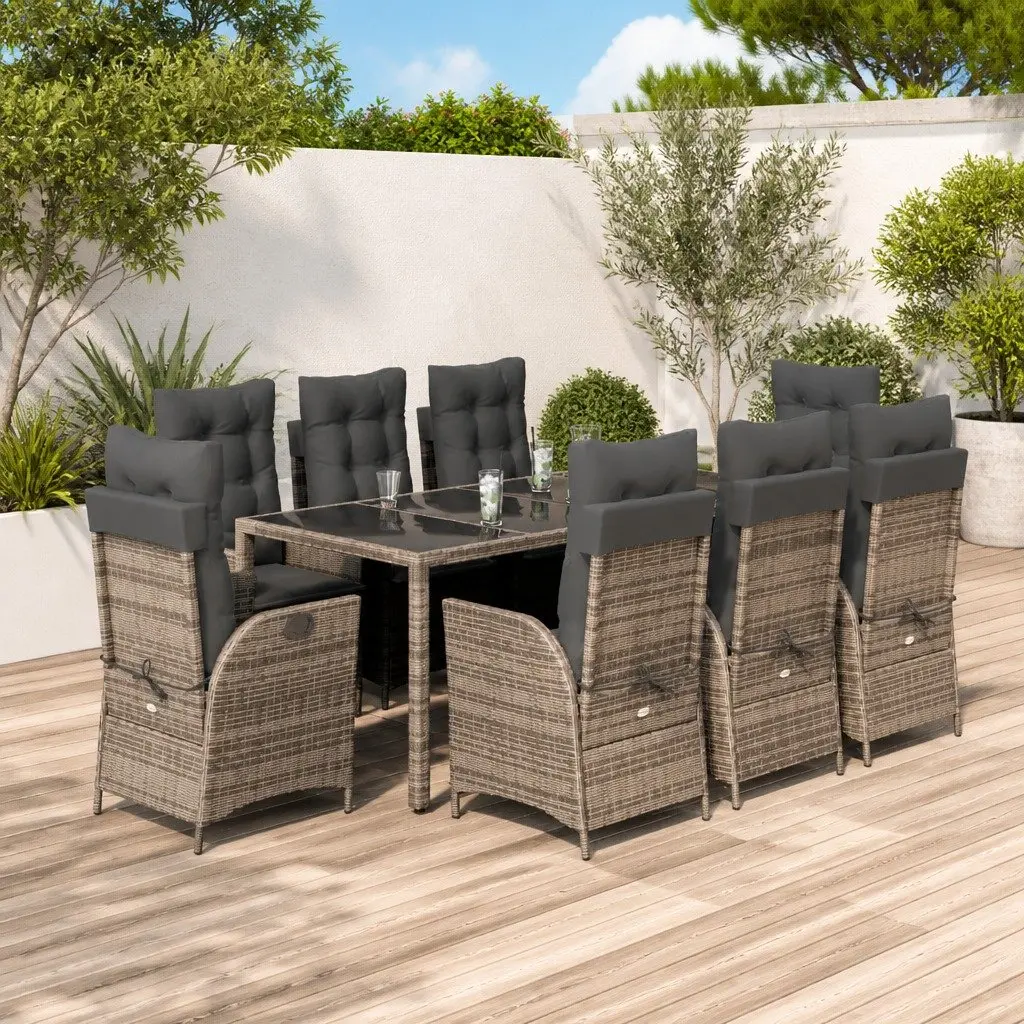 Garden Dining Set 9 Piece Outdoor Furniture Rattan Chairs Table Grey