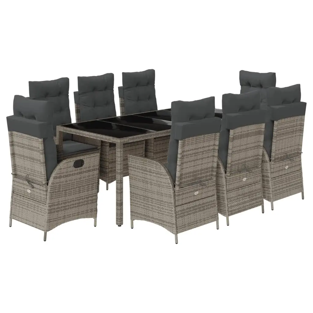 Garden Dining Set 9 Piece Outdoor Furniture Rattan Chairs Table Grey
