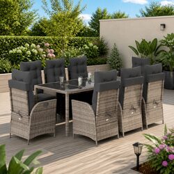 Friendly 9 Piece Grey Garden Dining Set with Cushions