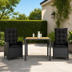 Garden Dining Set 3 Piece Outdoor Patio Furniture with Cushions Black