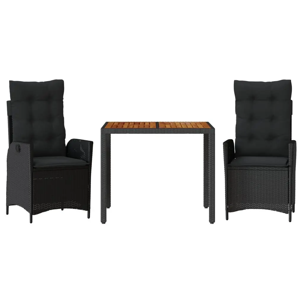 3 Piece Outdoor Garden Dining Set with Cushions Adjustable Backrest Black