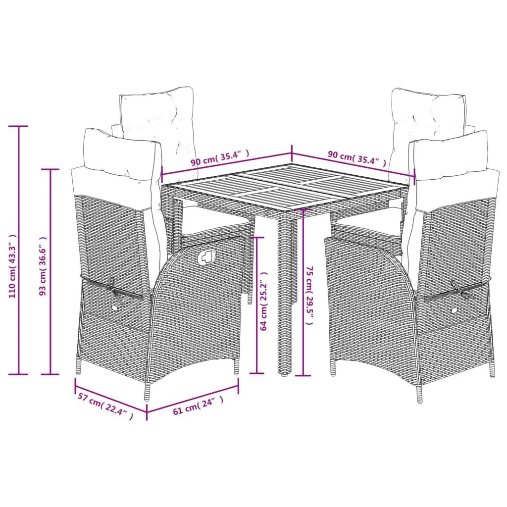 Garden Dining Set 5 Piece Outdoor Furniture Black Poly Rattan with Cushions