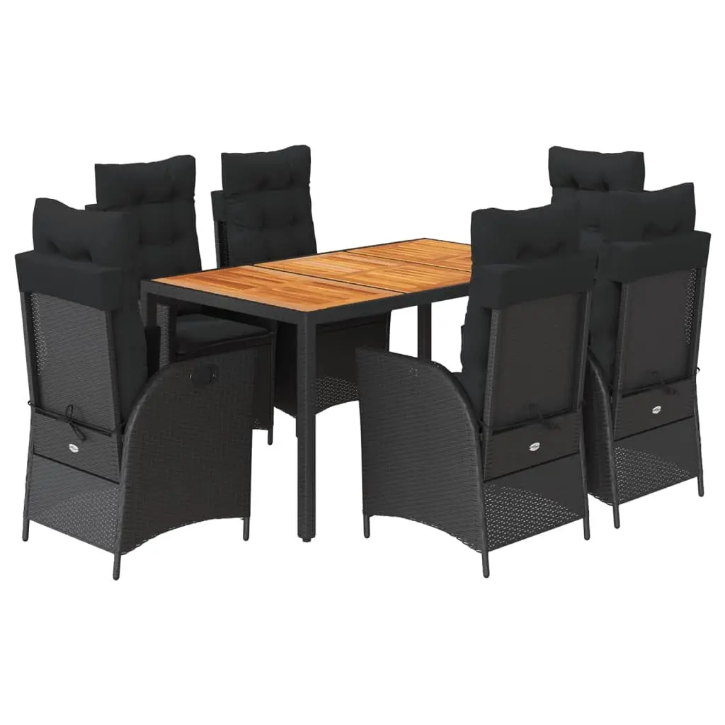 Outdoor Garden Dining Set 7 Piece Black Poly Rattan Table with Cushions