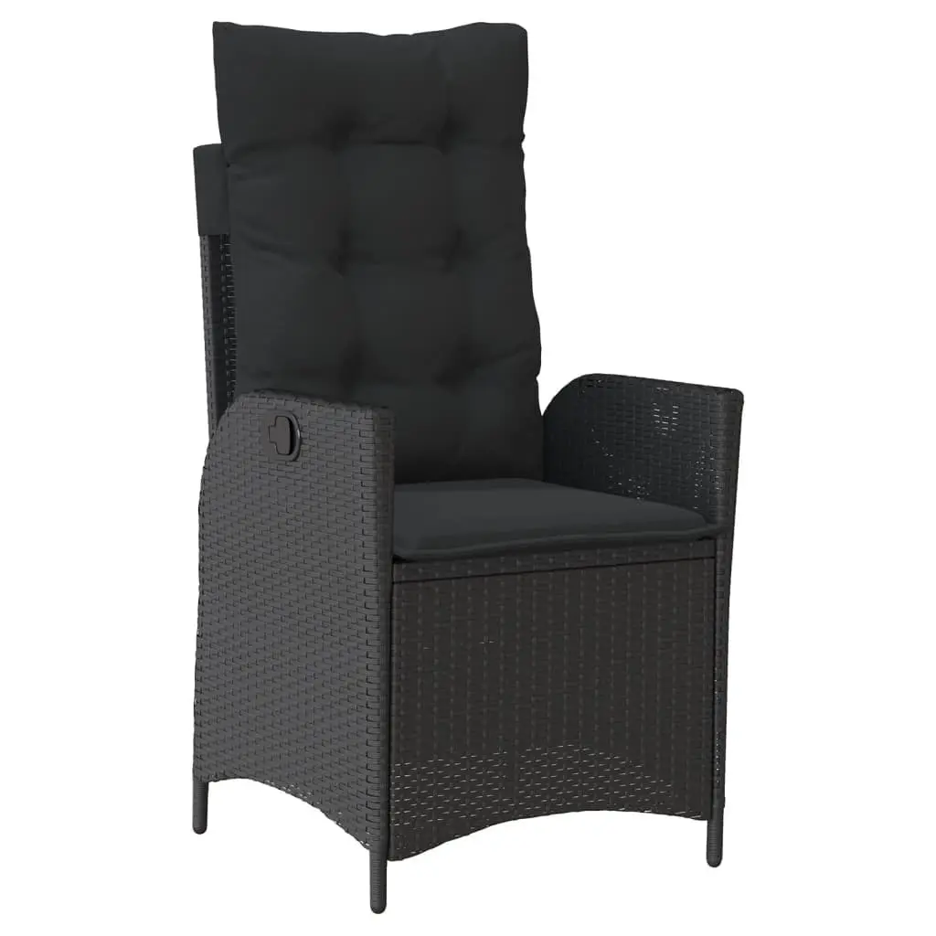 Outdoor Garden Dining Set 7 Piece Black Poly Rattan Table with Cushions