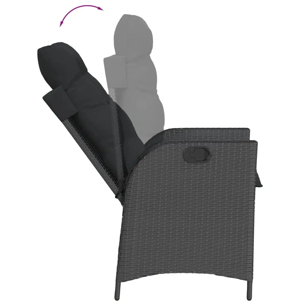 Outdoor Garden Dining Set 7 Piece Black Poly Rattan Table with Cushions