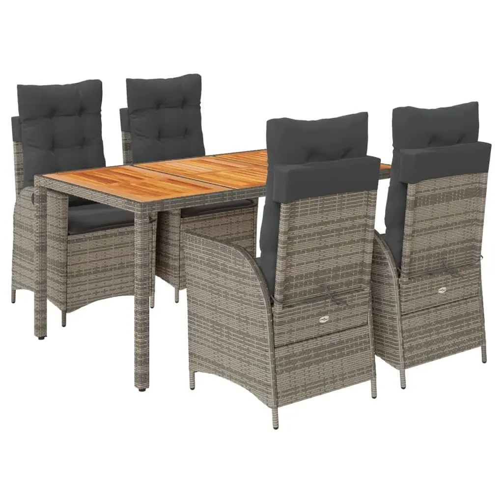 5 Piece Outdoor Dining Set Grey Poly Rattan Garden Furniture with Cushions