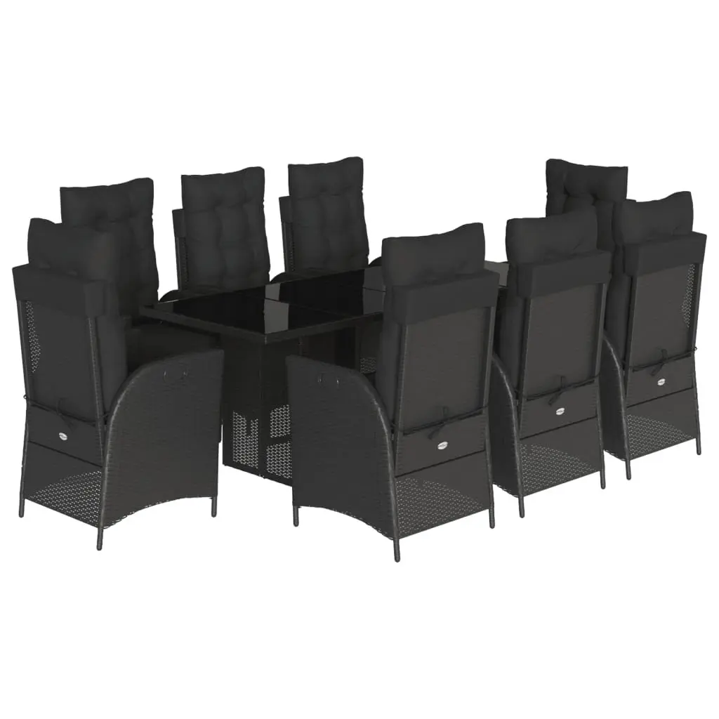 Garden Dining Set 9 Piece Black Poly Rattan Outdoor Patio Furniture with