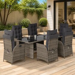 Friendly 7 Piece Garden Dining Set in Grey Rattan