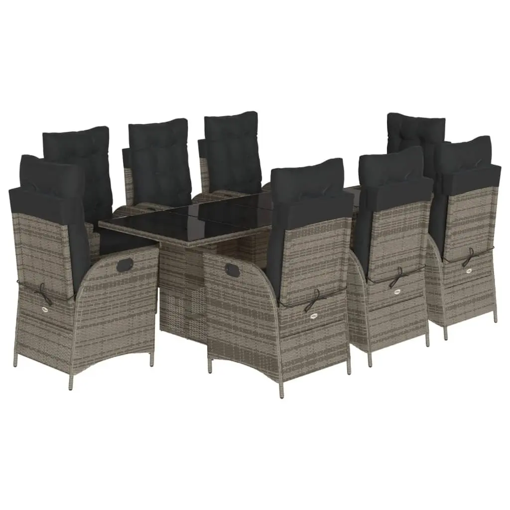 Garden Dining Set Grey Poly Rattan 9 Piece Outdoor Furniture Patio with Cushions