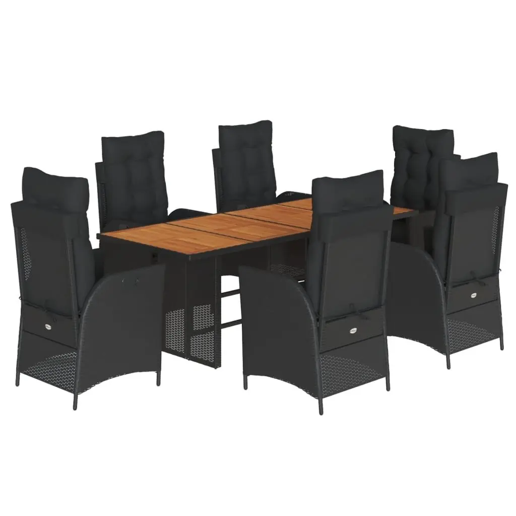 7 Piece Garden Dining Set Black Poly Rattan Seats Table Outdoor Furniture