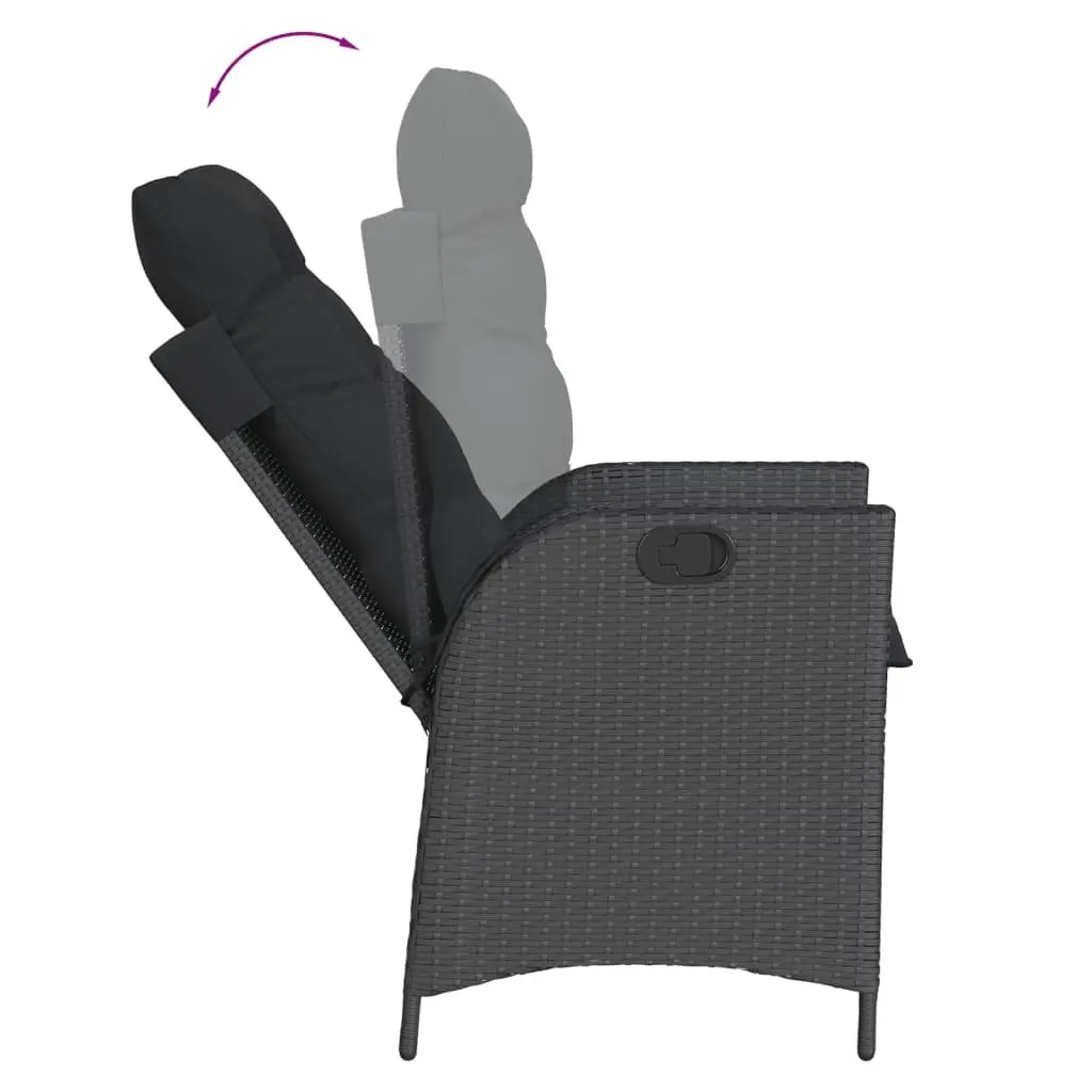 9 Piece Outdoor Dining Set with Cushions Black PE Rattan Acacia Wood Table