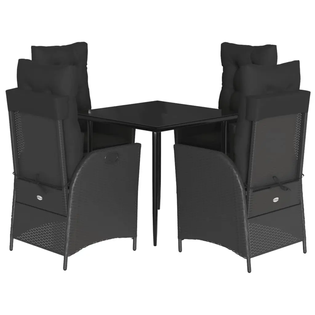 5 Piece Garden Dining Set Outdoor Furniture Black Poly Rattan with Cushions