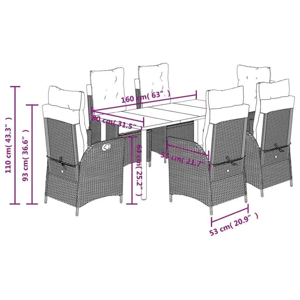 7 Piece Outdoor Garden Dining Set Black Poly Rattan Chair Table
