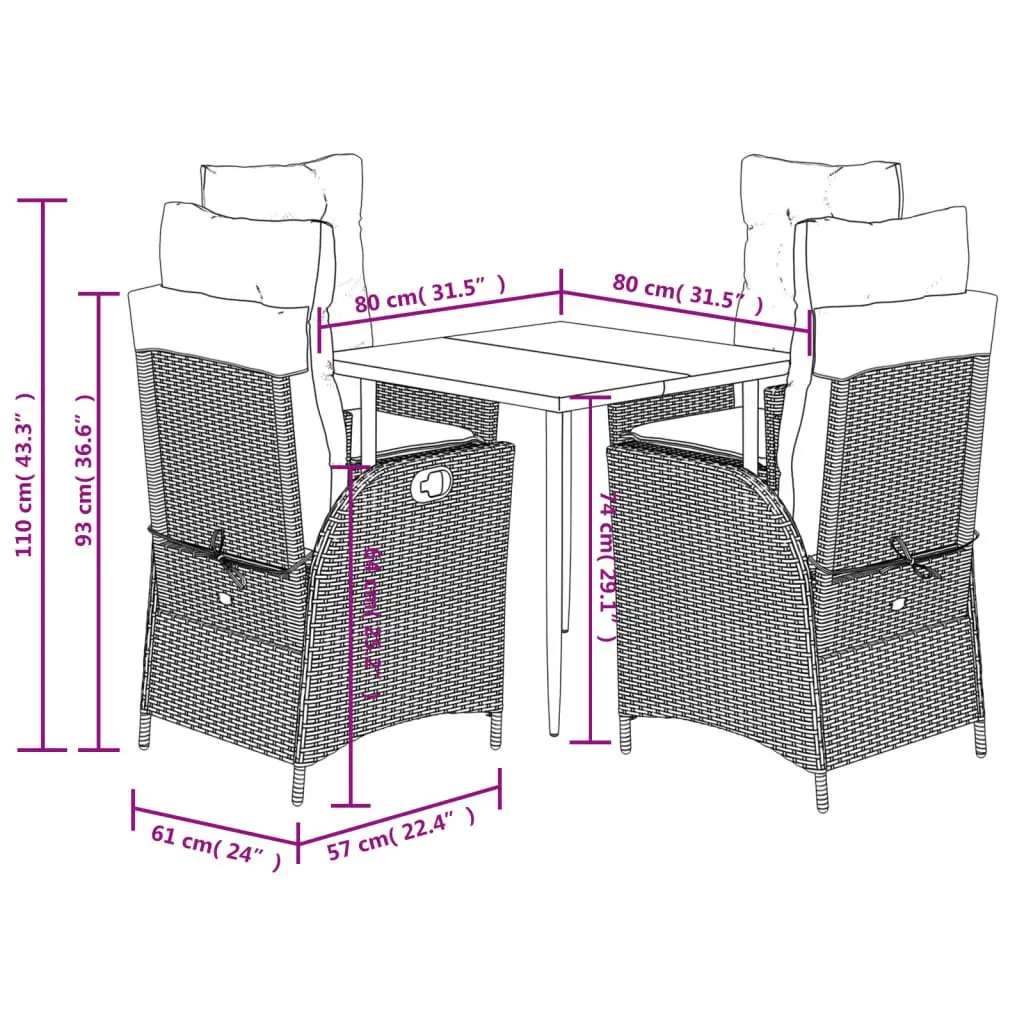 Garden Dining Set Grey Poly Rattan 5 Piece Outdoor Furniture with Cushions