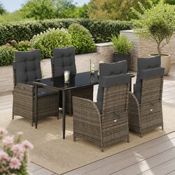 Garden Dining Set 5 Piece Outdoor Furniture Grey Poly Rattan Chair Table Patio