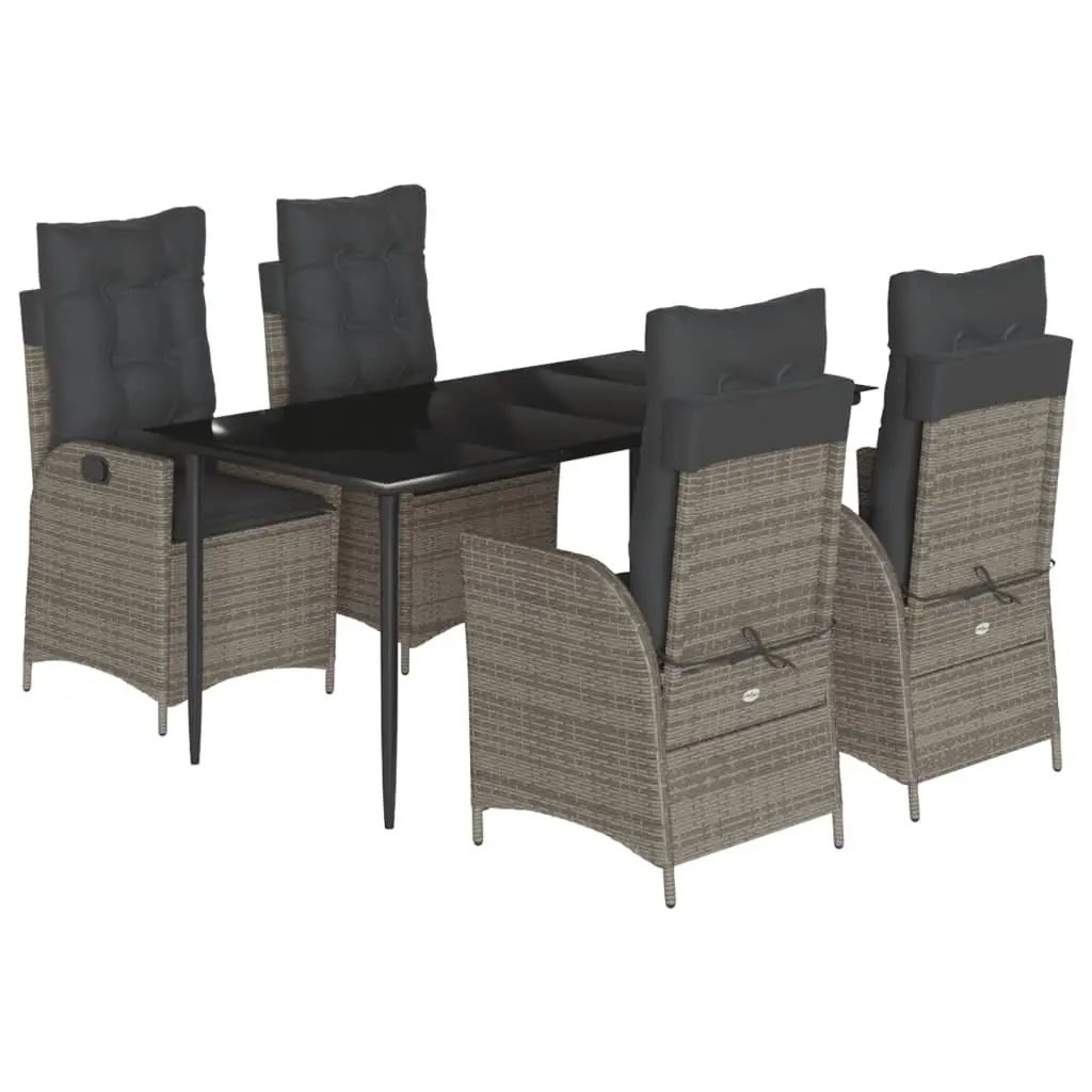 Garden Dining Set 5 Piece Outdoor Furniture Grey Poly Rattan Adjustable Backrest