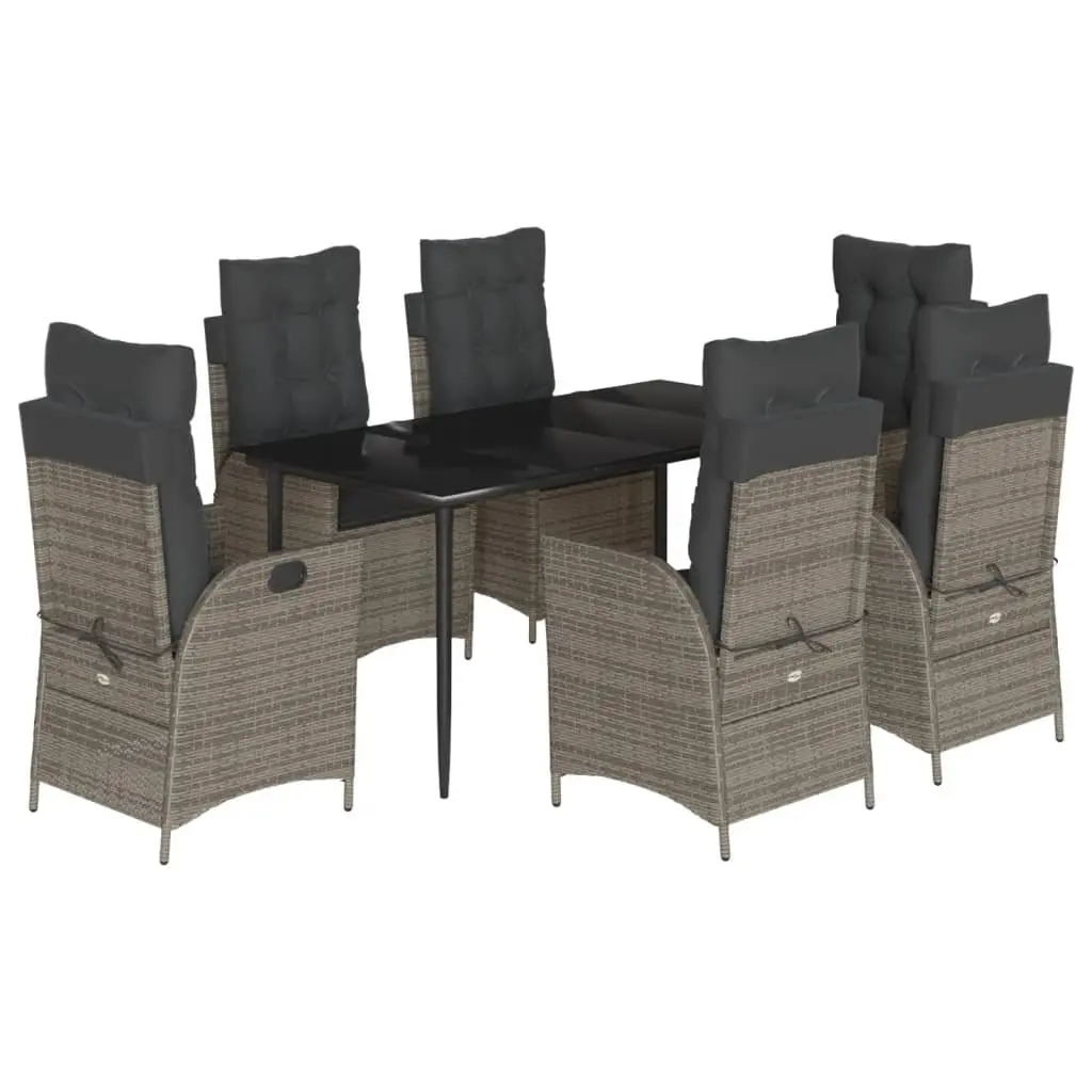 Garden Dining Set 7 Piece Grey Poly Rattan Outdoor Furniture with Cushions