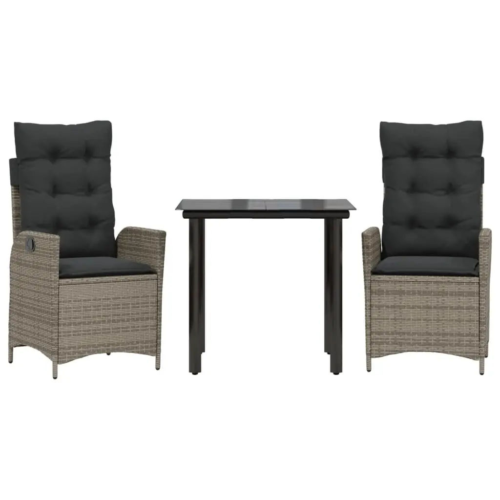 Garden Dining Set Grey Poly Rattan 3 Piece Outdoor Furniture with Cushions