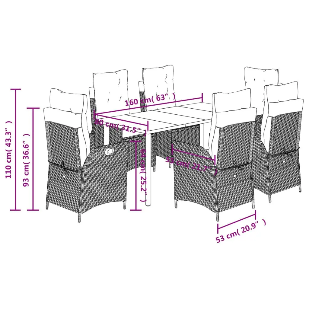 7 Piece Garden Dining Set Outdoor Patio Furniture Grey Poly Rattan with Cushions
