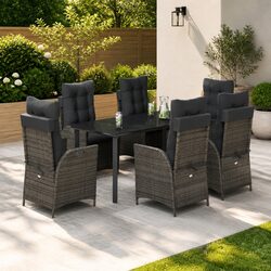 Friendly 7 Piece Grey Outdoor Dining Set with Cushions