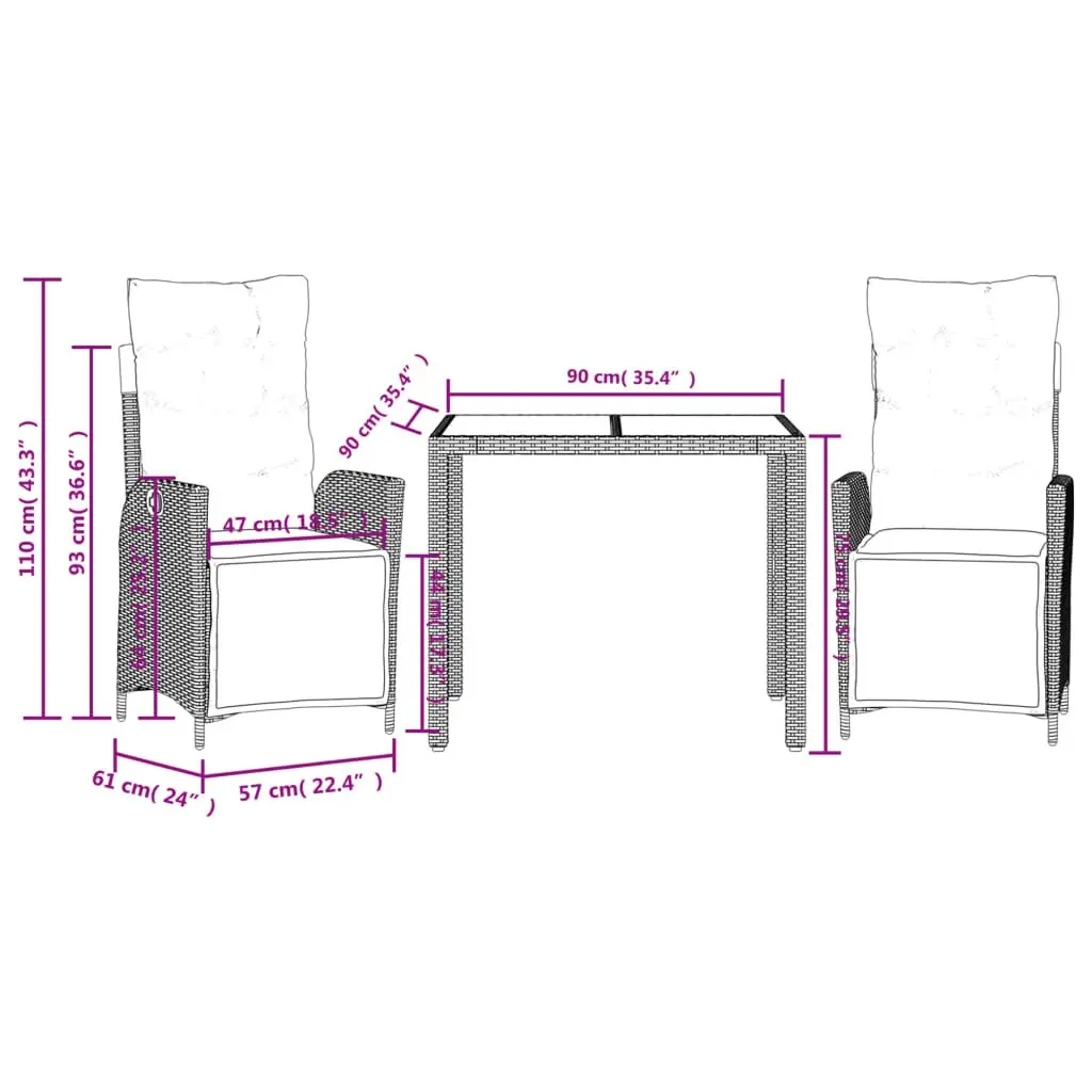 Black 3-Piece Outdoor Dining Set