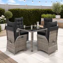 Garden Dining Set 5 Piece Outdoor Furniture with Cushions Grey Poly Rattan