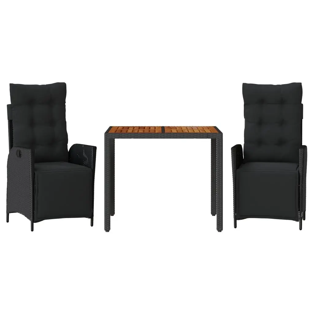 Garden Dining Set Adjustable Backrest 3 Piece Outdoor Furniture Patio Table Chairs Cushions Black