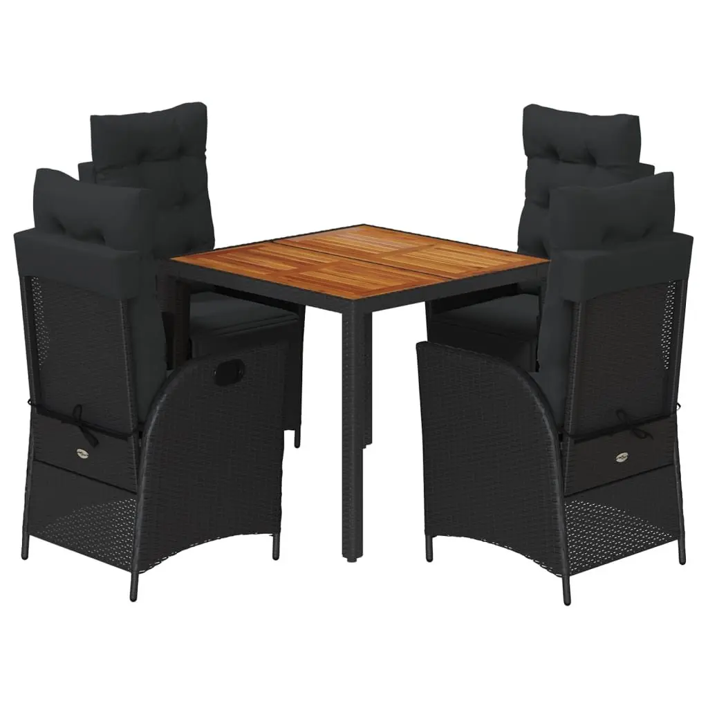Garden Dining Set 5 Piece Black PE Rattan Chairs Table with Cushions