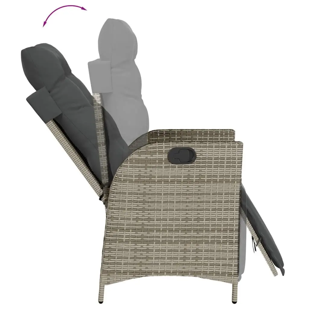 Garden Dining Set 5 Piece Grey PE Rattan Outdoor Furniture with Acacia Wood Table and Adjustable Backrest Chairs