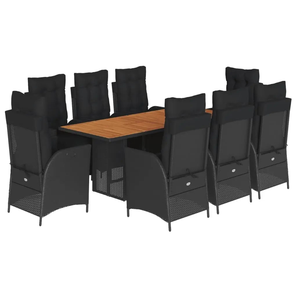 Outdoor Garden Dining Set Black PE Rattan 9 Piece Furniture Patio Table Chairs