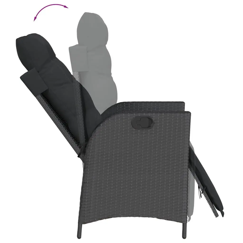 Outdoor Garden Dining Set 3 Piece Black Poly Rattan Furniture with Cushions