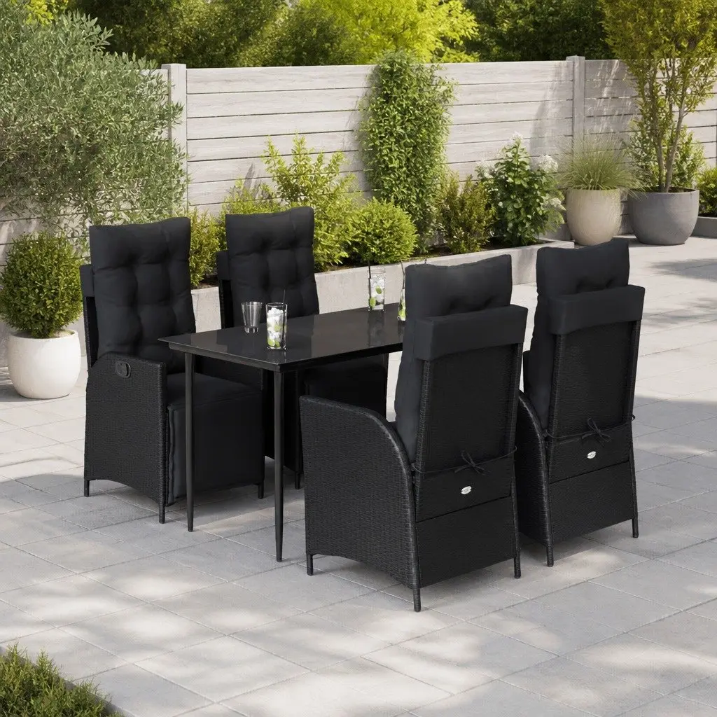 Outdoor Garden Dining Set Black PE Rattan 5 Piece