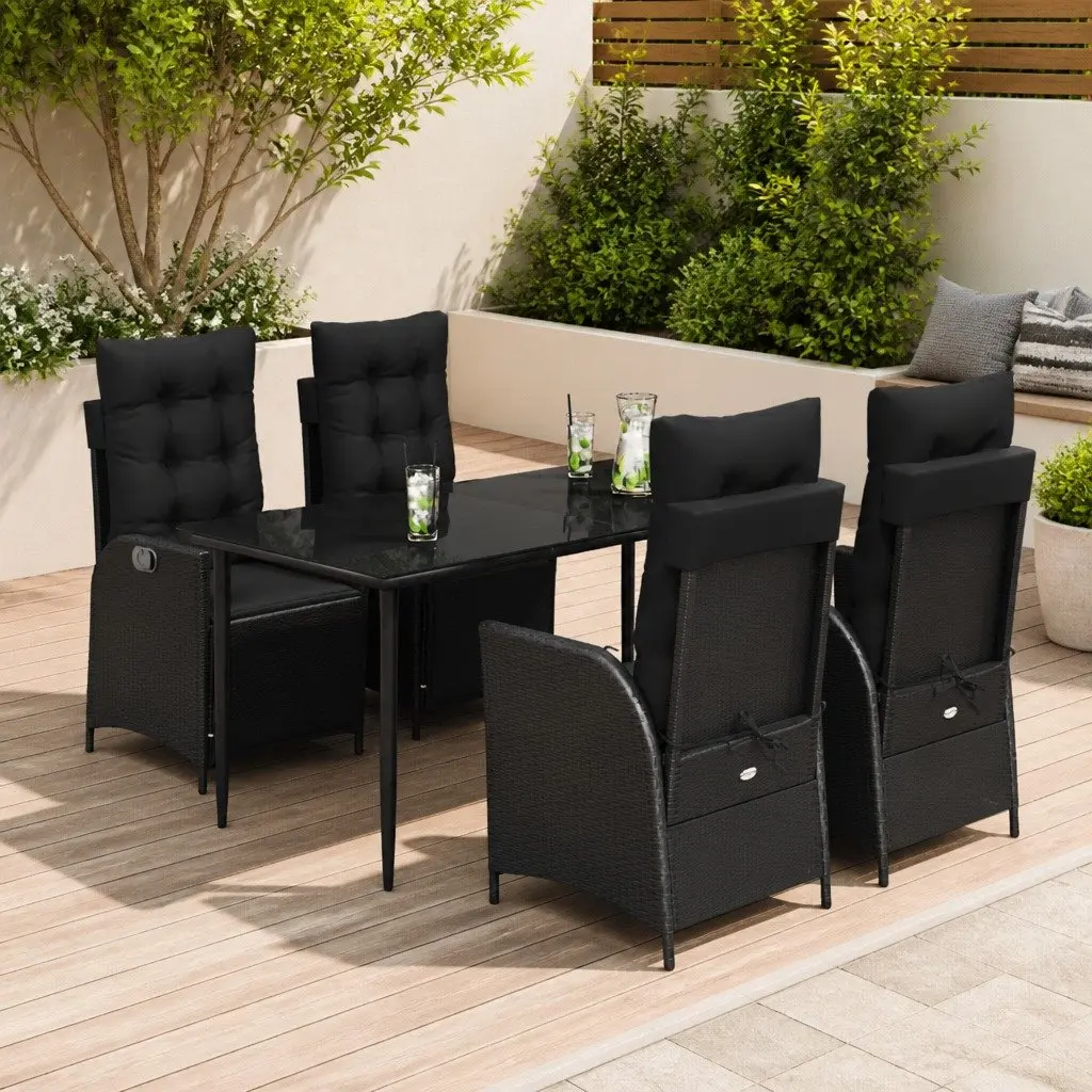 Outdoor Dining Set Black Poly Rattan 5 Piece with Cushions