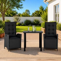 Outdoor Garden Dining Set 3 Piece Black Poly Rattan with Cushions Patio