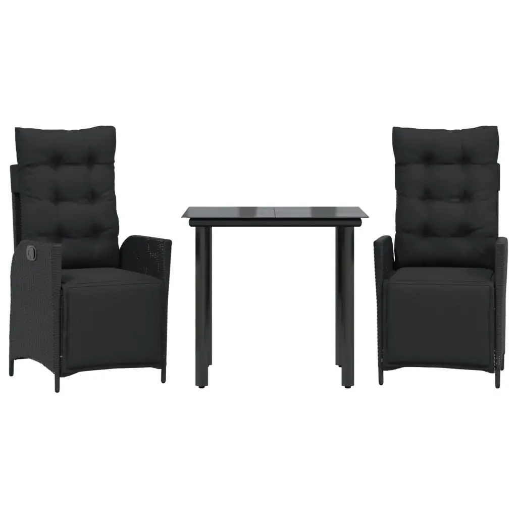 Outdoor Garden Dining Set Black Poly Rattan 3 Piece with Cushions