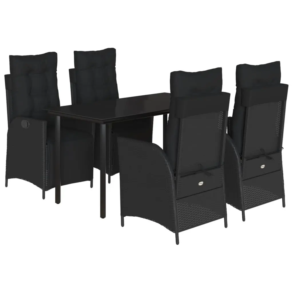 Garden Dining Set 5 Piece Outdoor Furniture Black Poly Rattan with Cushions