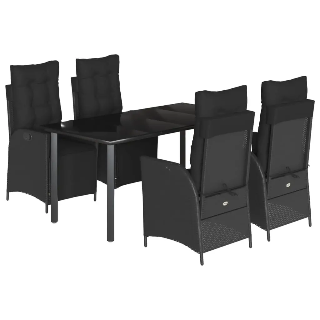 Outdoor Furniture Set 5 Piece Garden Dining Set Adjustable Backrest Cushions Black PE Rattan