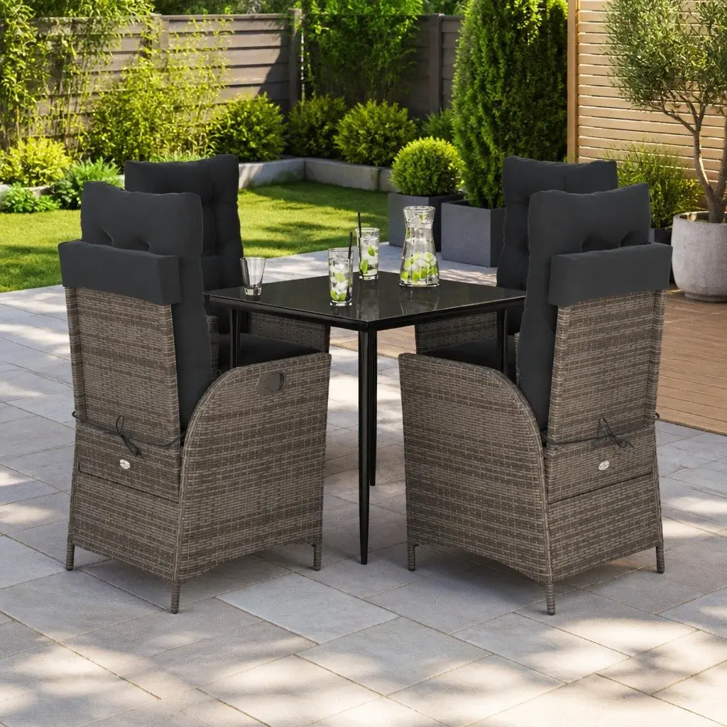 Garden Dining Set 5 Piece Outdoor Furniture PE Rattan Cushions Grey