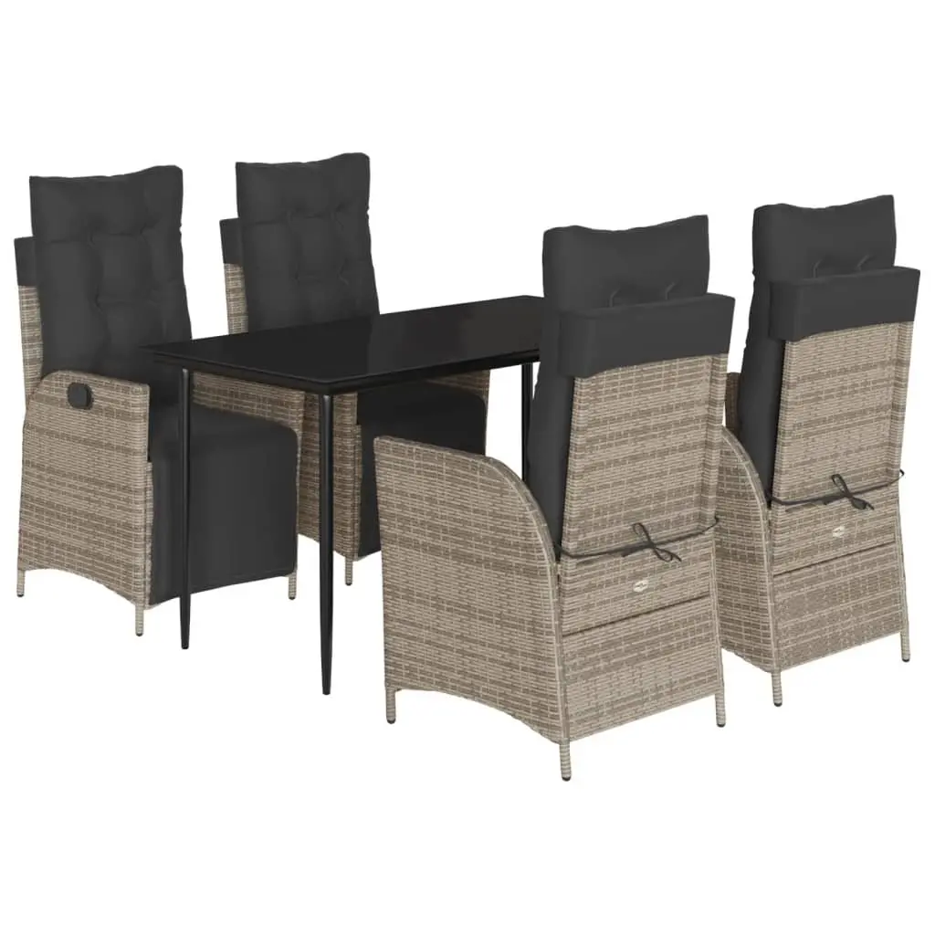 Garden Dining Set Grey Poly Rattan 5 Piece with Cushions