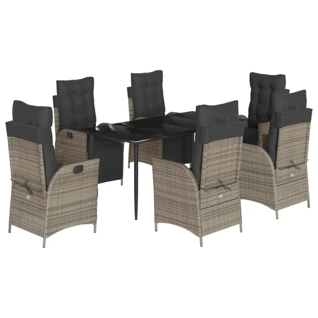 7 Piece Outdoor Dining Set Rattan Chairs with Cushions Grey Glass Table