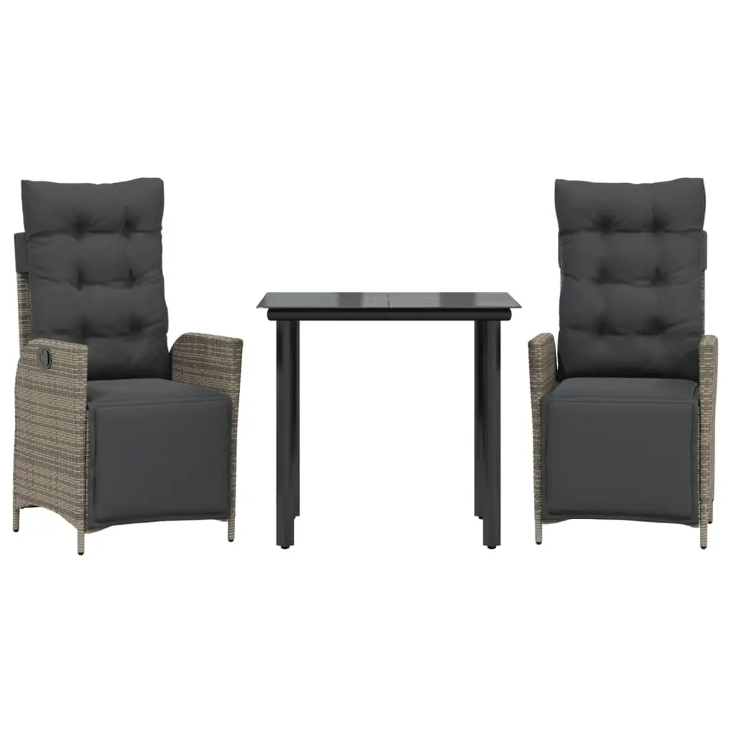Outdoor Garden Dining Set Grey PE Poly Rattan 3 Piece