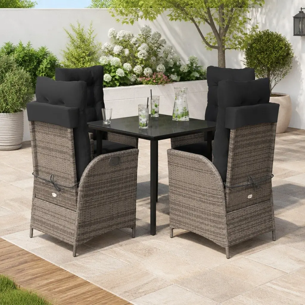 Garden Dining Set 5 Piece Outdoor Furniture Poly Rattan Chair Table Grey