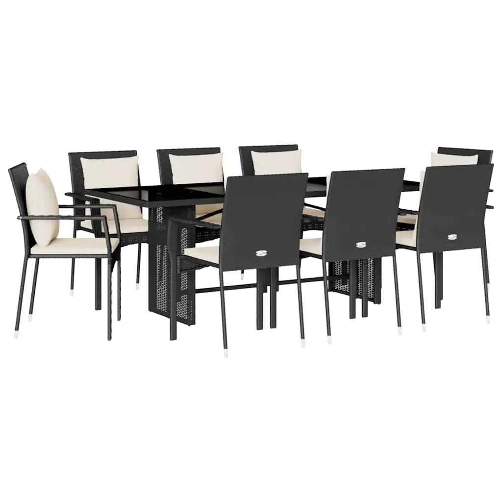 Outdoor Dining Set 9 Piece Black Poly Rattan Table and Chairs