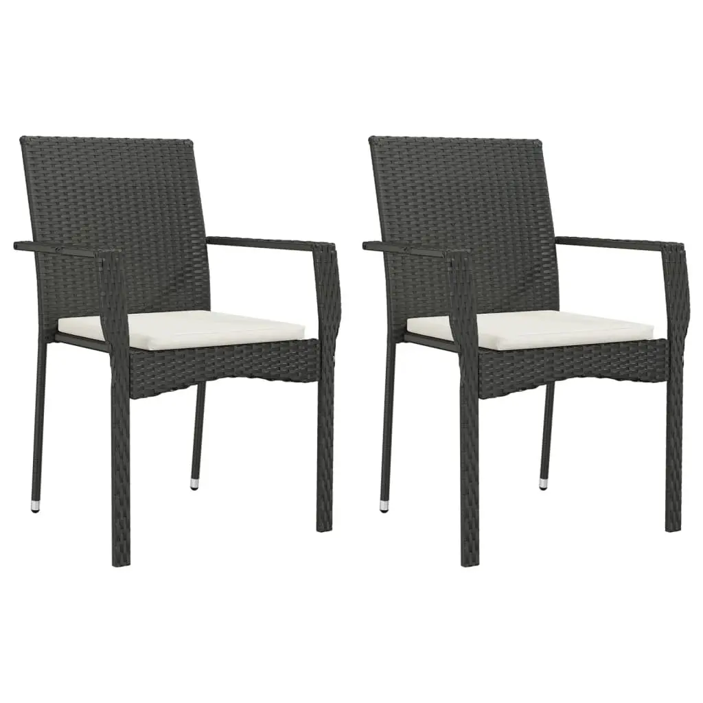 7 Piece Outdoor Dining Set with Cushions Black Poly Rattan Table and Chairs for Patio Garden