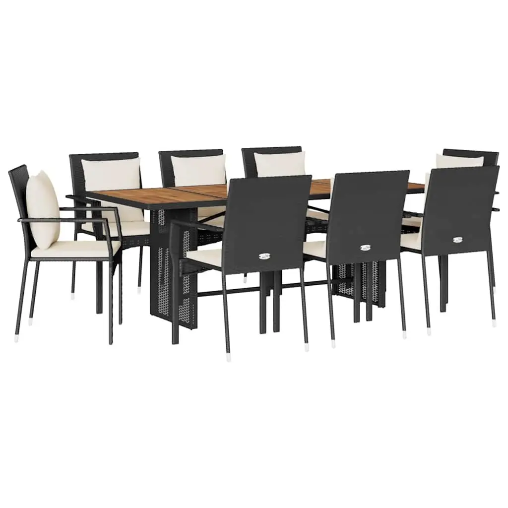 Outdoor Dining Set 9 Piece Garden Furniture with Cushions Black Poly Rattan