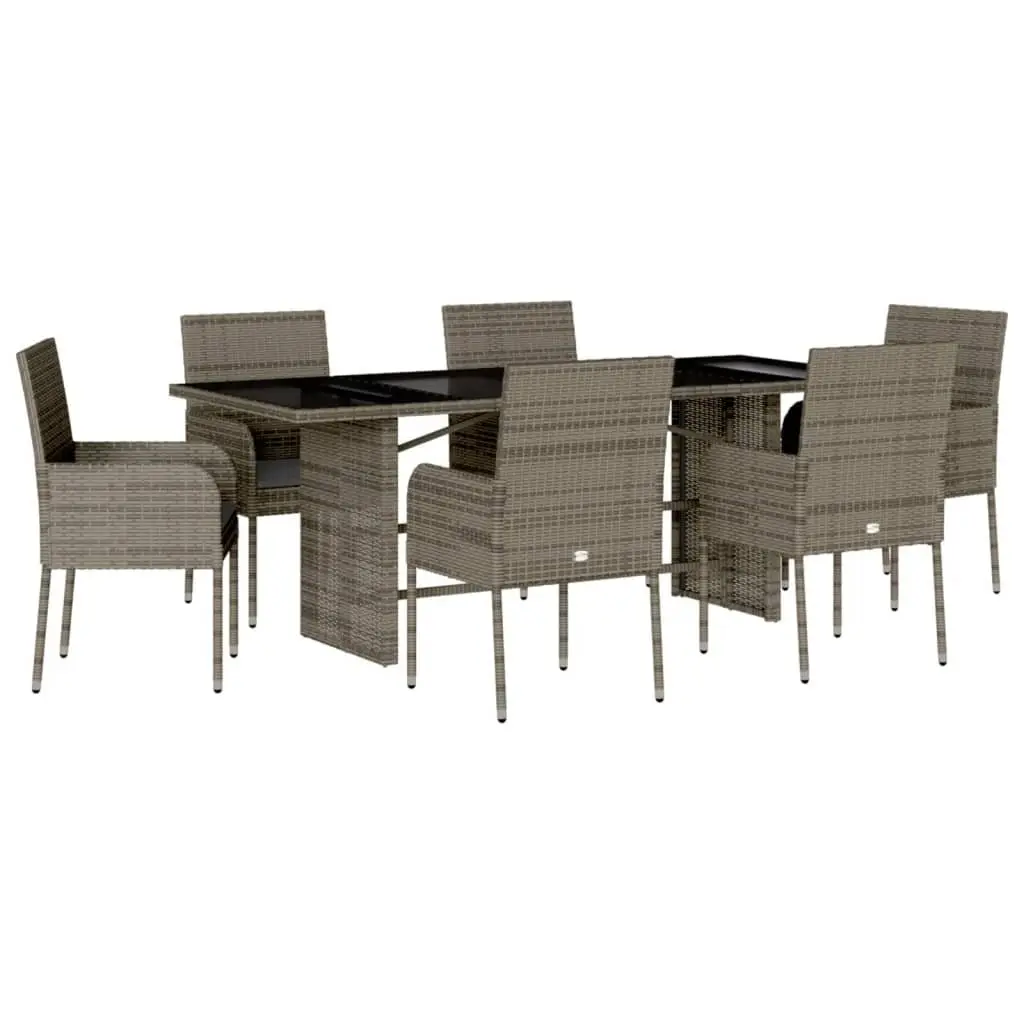 7 Piece Outdoor Patio Dining Set Grey Poly Rattan Furniture with Cushions
