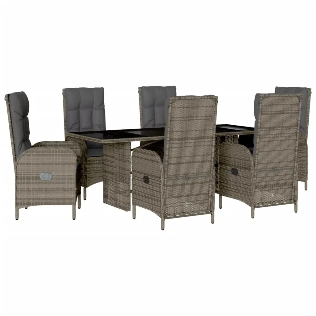 Garden Dining Set 7 Piece Grey Poly Rattan Outdoor Furniture with Cushions