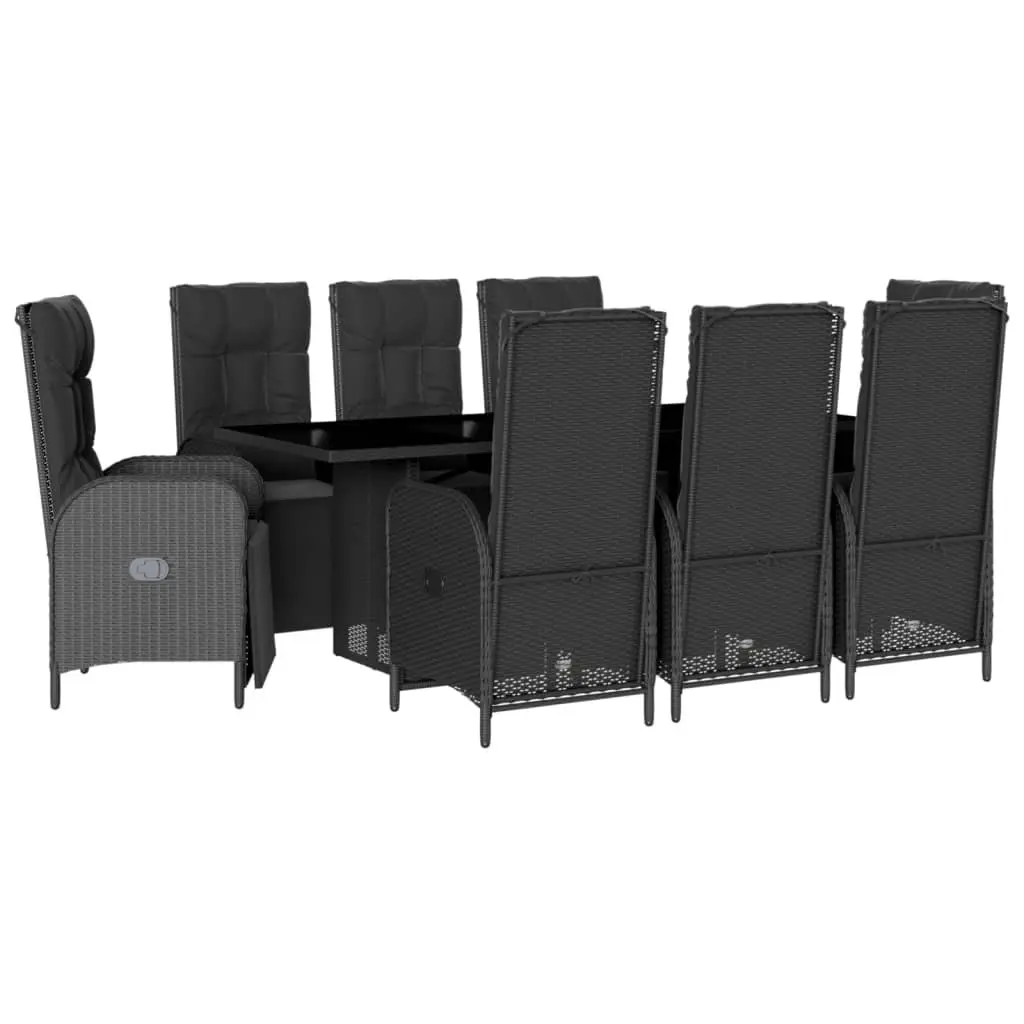 Outdoor Garden Dining Set Black Poly Rattan 9 Piece with Cushions